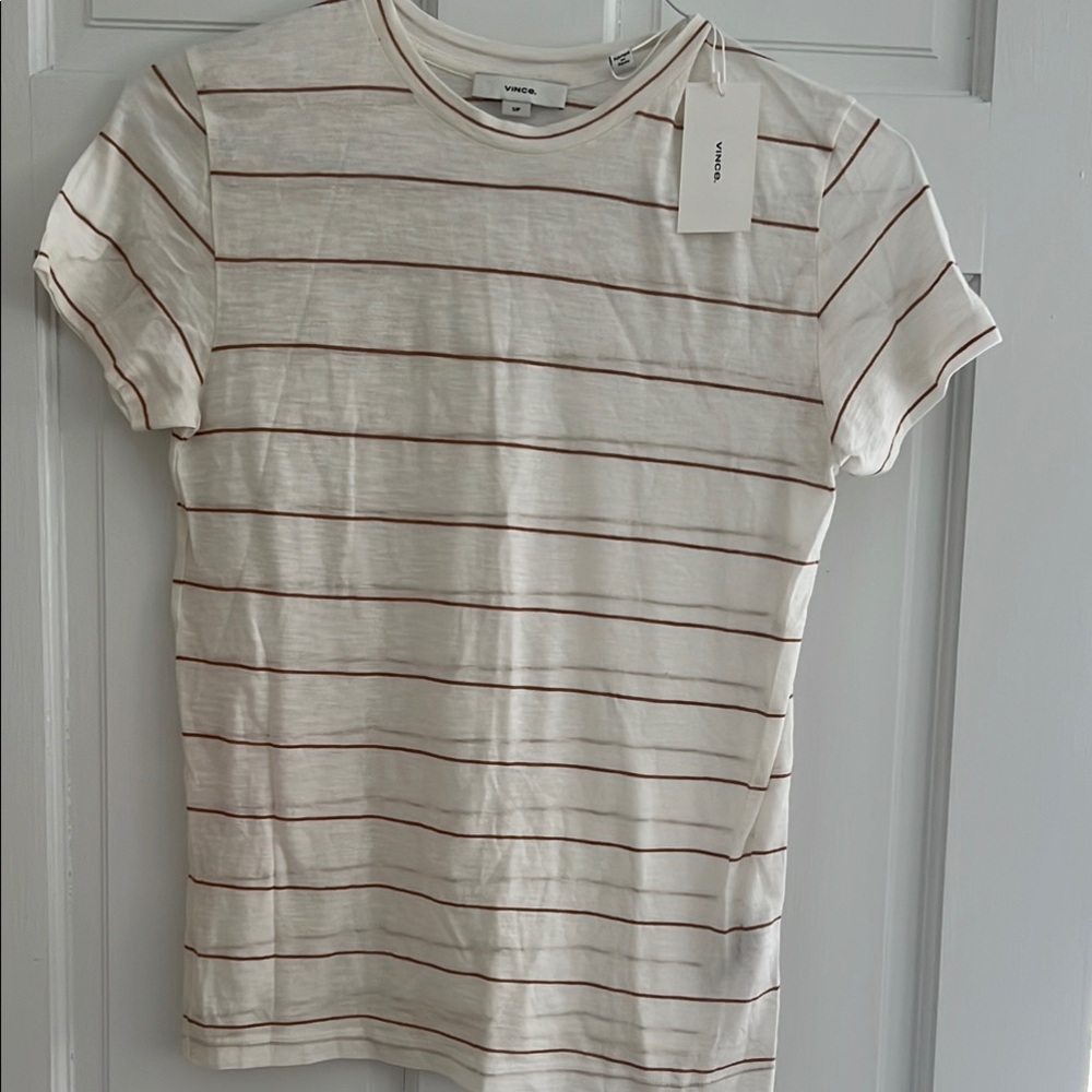 NWT Vince White and Brown Striped Short Sleeve Tee
